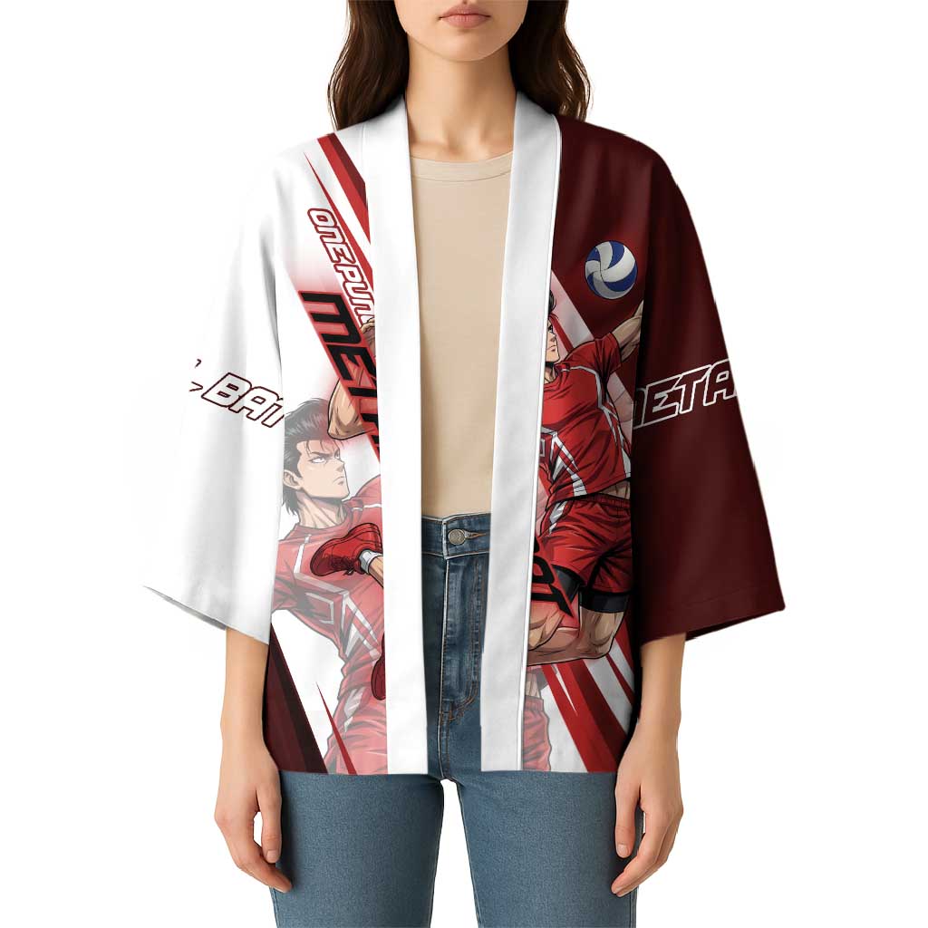 Personalized Metal Bat Volleyball Design Kimono with Red Athletic Theme and Powerful Action Pose