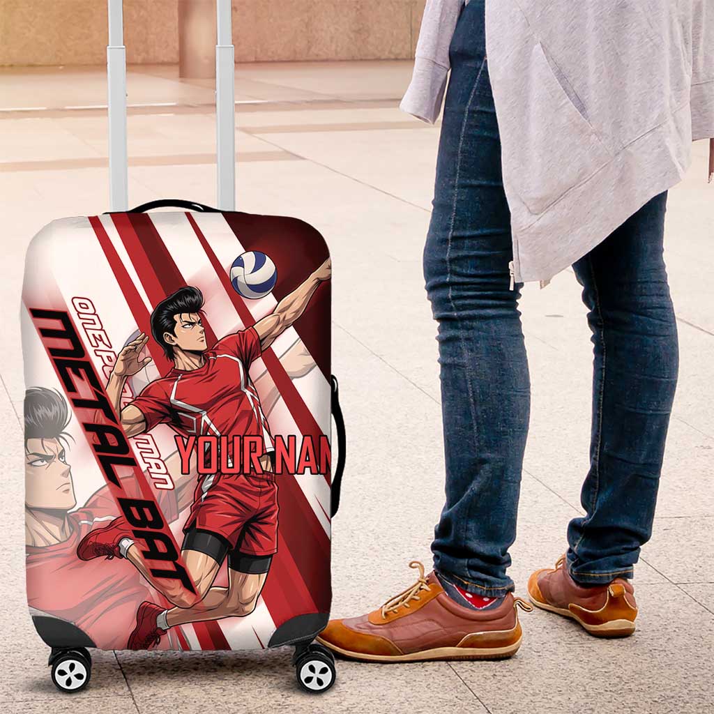 Personalized Metal Bat Volleyball Design Luggage Cover with Red Athletic Theme and Powerful Action Pose