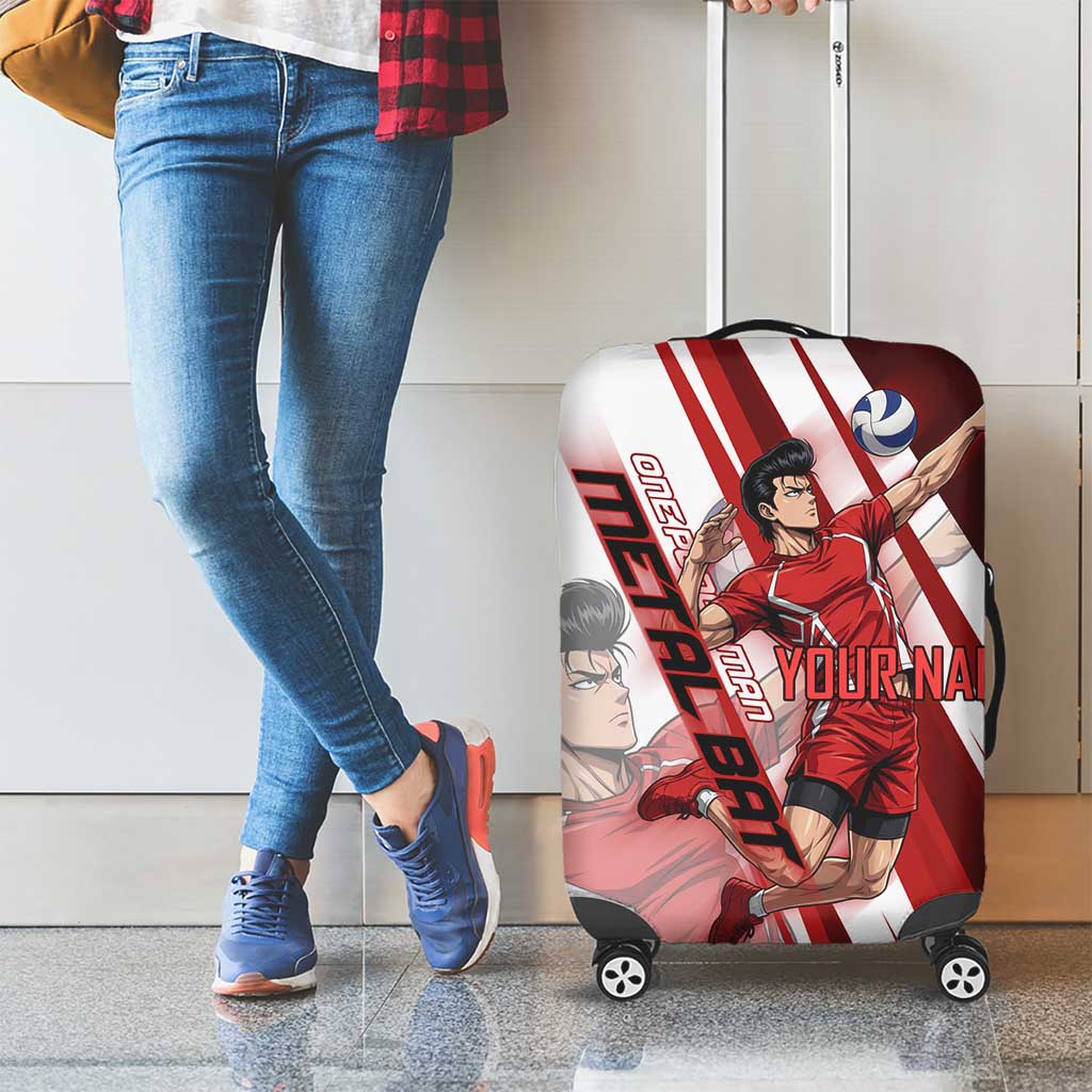Personalized Metal Bat Volleyball Design Luggage Cover with Red Athletic Theme and Powerful Action Pose