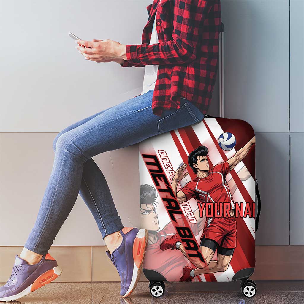 Personalized Metal Bat Volleyball Design Luggage Cover with Red Athletic Theme and Powerful Action Pose