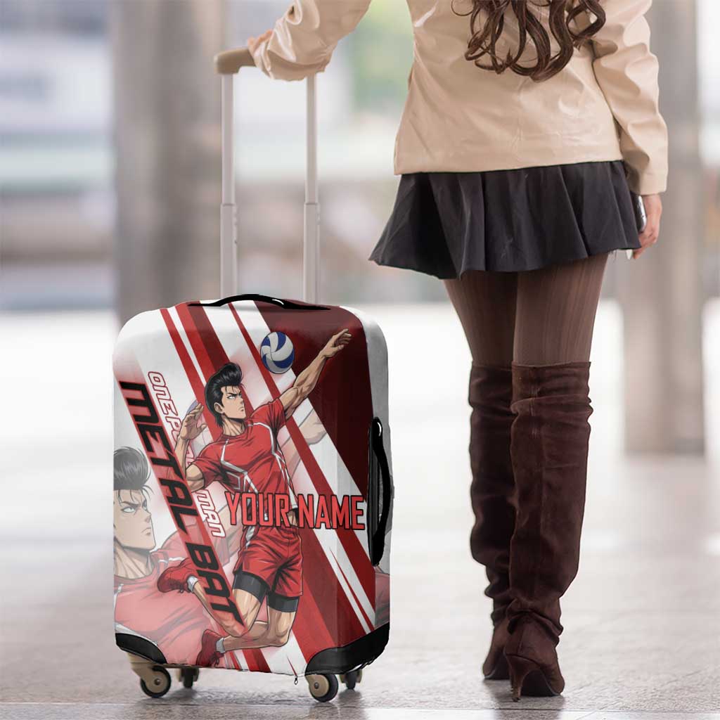 Personalized Metal Bat Volleyball Design Luggage Cover with Red Athletic Theme and Powerful Action Pose