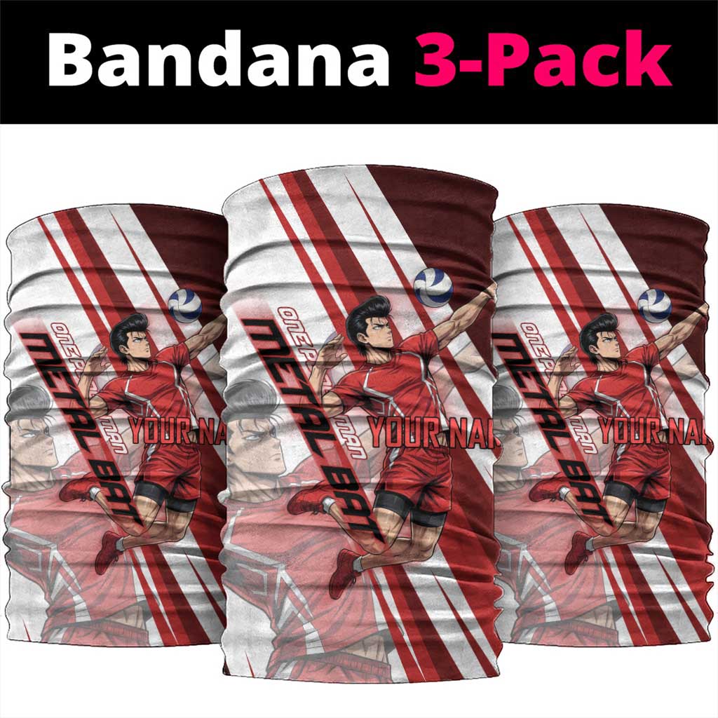 Personalized Metal Bat Volleyball Design Neck Gaiter with Red Athletic Theme and Powerful Action Pose