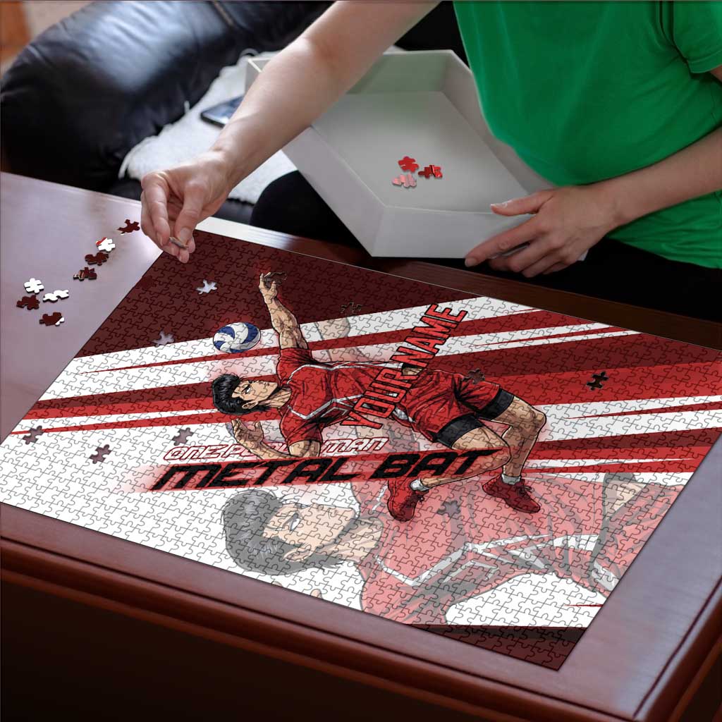 Personalized Metal Bat Volleyball Design Puzzle with Red Athletic Theme and Powerful Action Pose