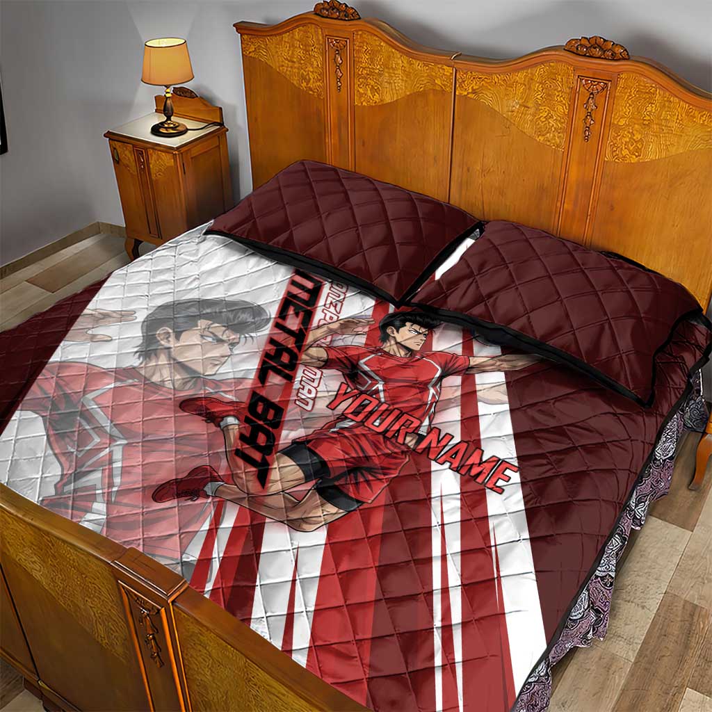 Personalized Metal Bat Volleyball Design Quilt Bed Set with Red Athletic Theme and Powerful Action Pose