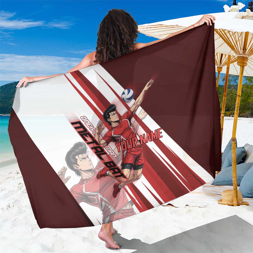 Personalized Metal Bat Volleyball Design Sarong with Red Athletic Theme and Powerful Action Pose
