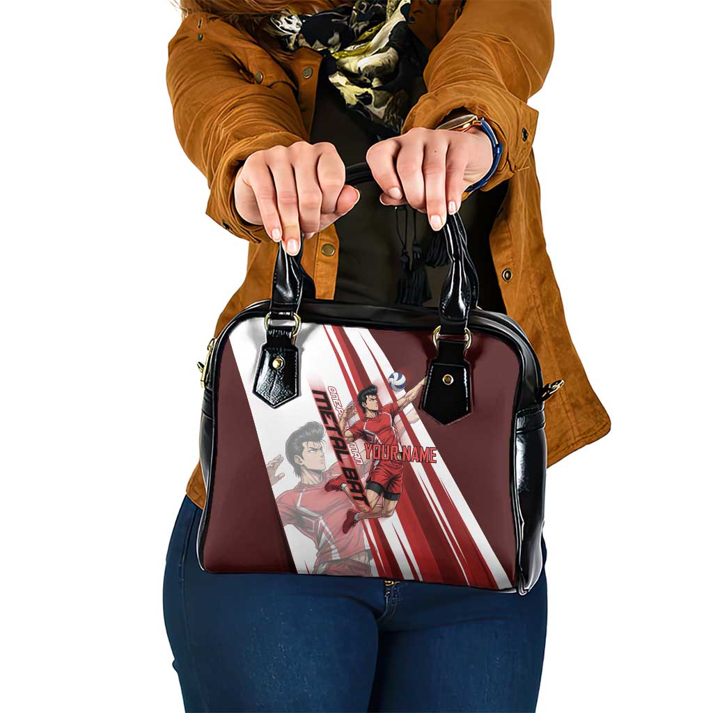 Personalized Metal Bat Volleyball Design Shoulder Handbag with Red Athletic Theme and Powerful Action Pose
