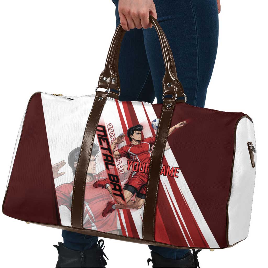 Personalized Metal Bat Volleyball Design Travel Bag with Red Athletic Theme and Powerful Action Pose