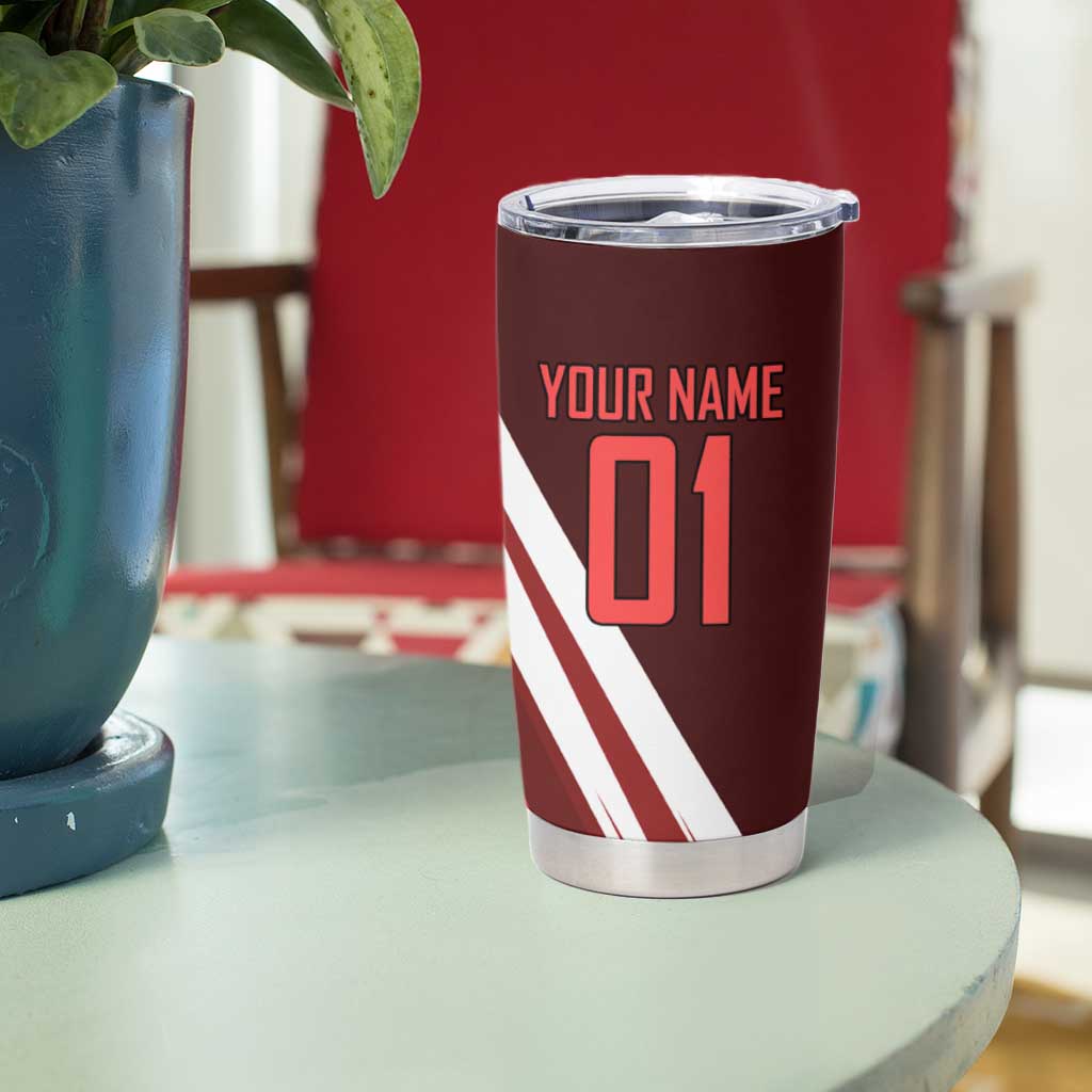 Personalized Metal Bat Volleyball Design Tumbler Cup with Red Athletic Theme and Powerful Action Pose