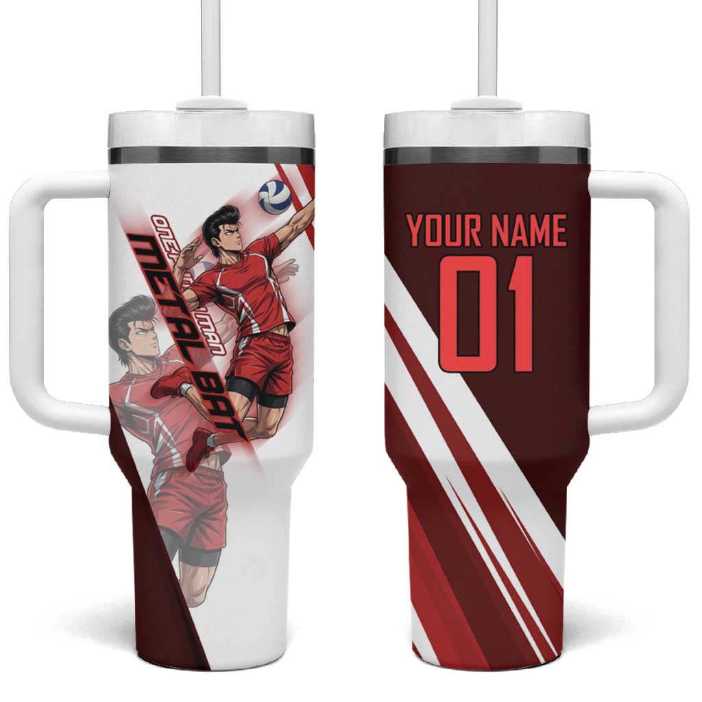 Personalized Metal Bat Volleyball Design Tumbler With Handle with Red Athletic Theme and Powerful Action Pose