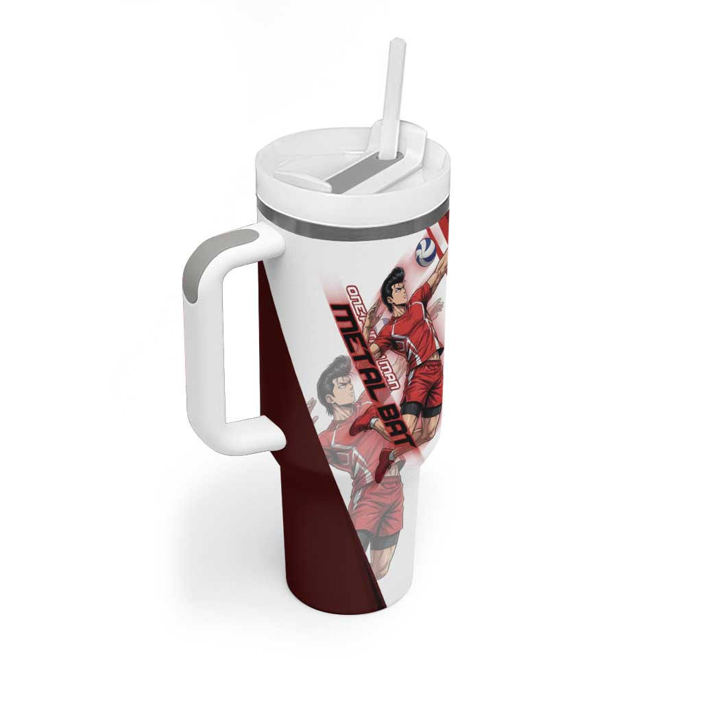 Personalized Metal Bat Volleyball Design Tumbler With Handle with Red Athletic Theme and Powerful Action Pose