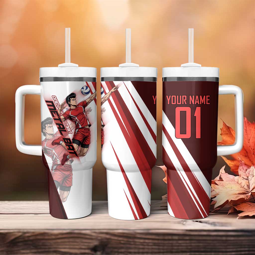 Personalized Metal Bat Volleyball Design Tumbler With Handle with Red Athletic Theme and Powerful Action Pose