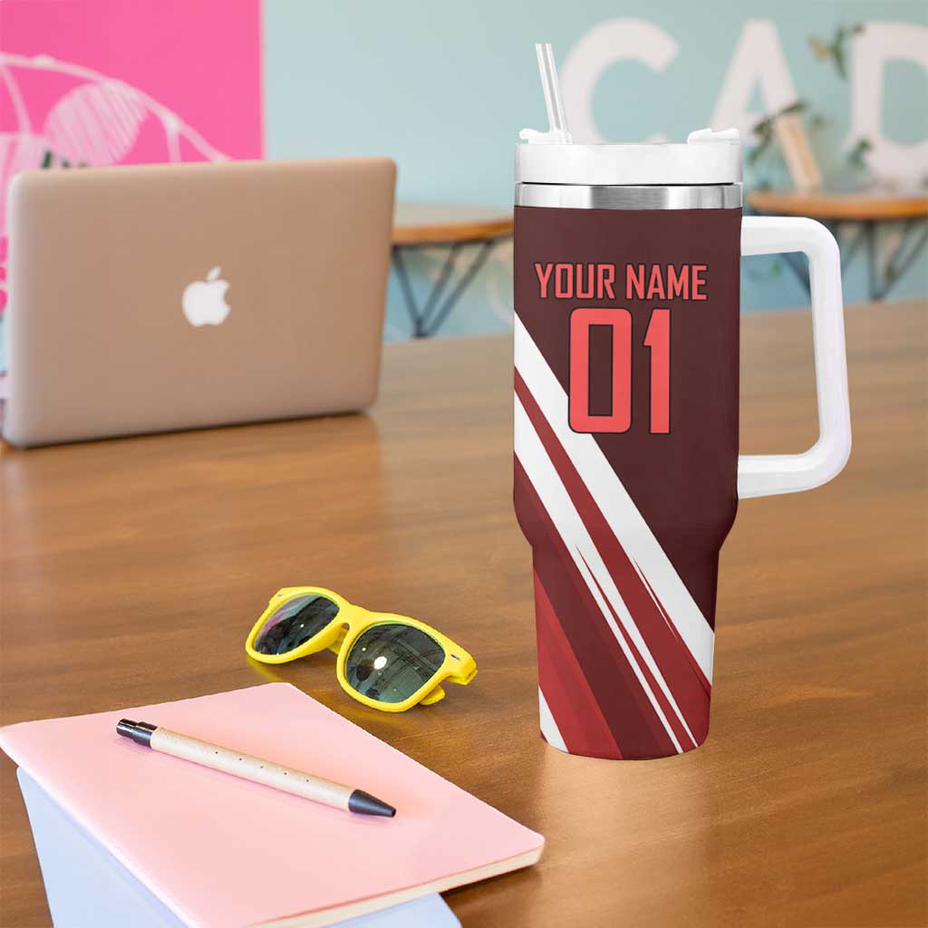 Personalized Metal Bat Volleyball Design Tumbler With Handle with Red Athletic Theme and Powerful Action Pose