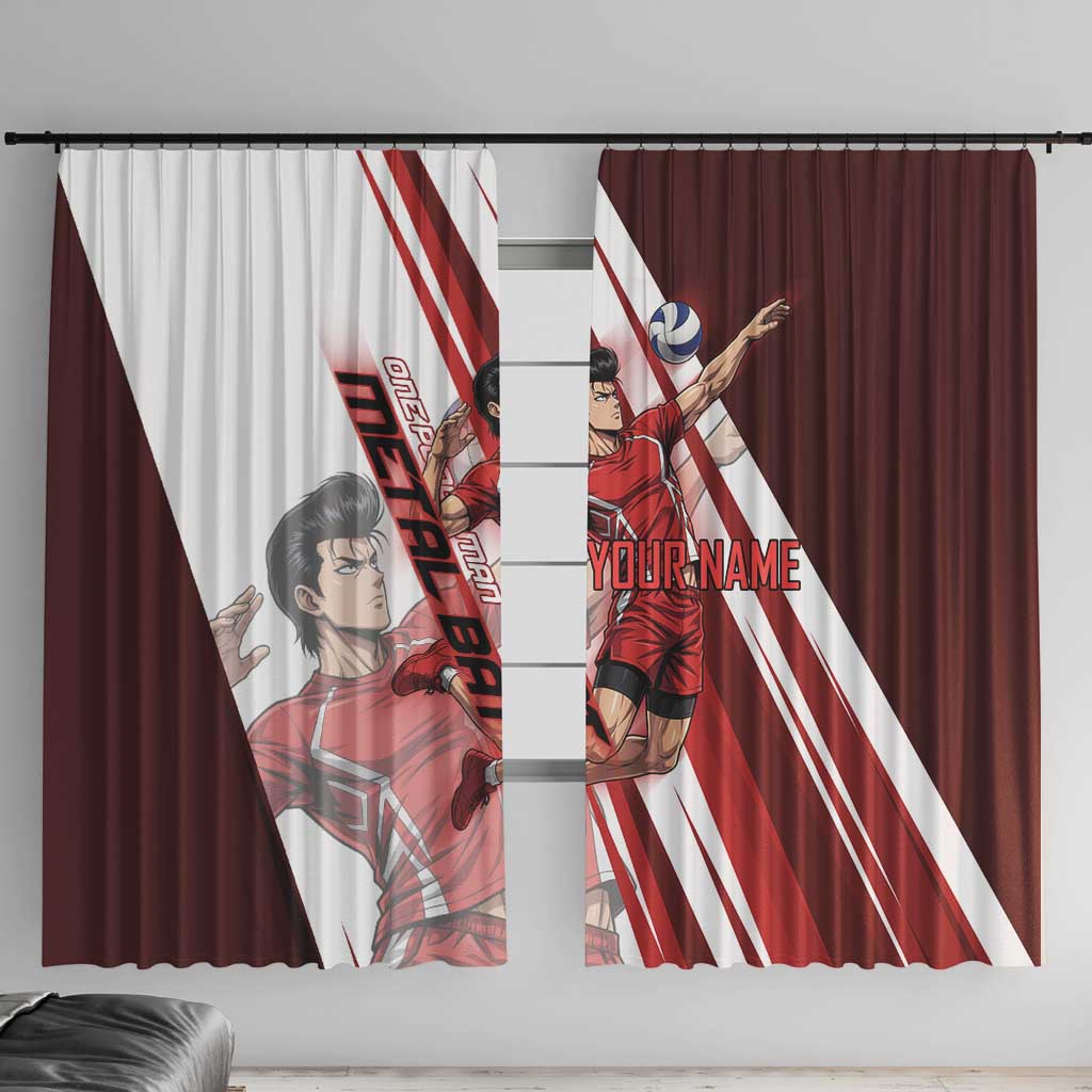 Personalized Metal Bat Volleyball Design Window Curtain with Red Athletic Theme and Powerful Action Pose