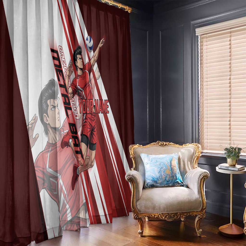 Personalized Metal Bat Volleyball Design Window Curtain with Red Athletic Theme and Powerful Action Pose