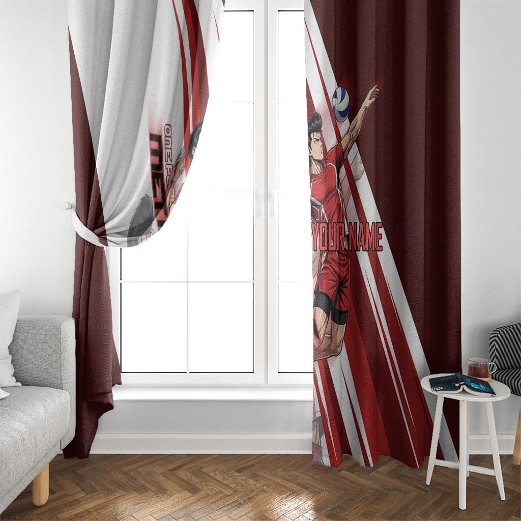 Personalized Metal Bat Volleyball Design Window Curtain with Red Athletic Theme and Powerful Action Pose
