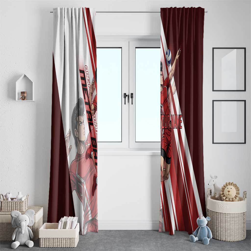 Personalized Metal Bat Volleyball Design Window Curtain with Red Athletic Theme and Powerful Action Pose