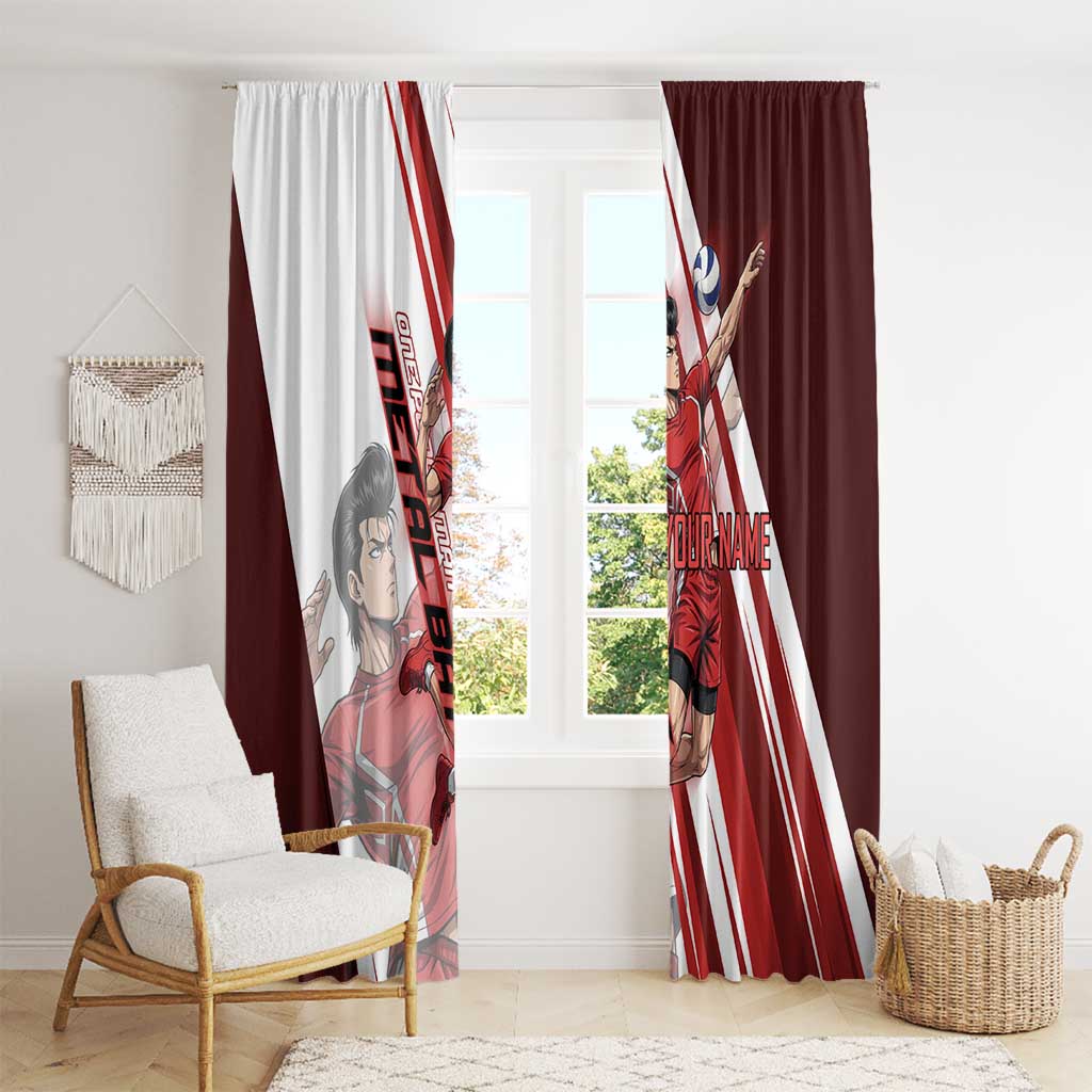 Personalized Metal Bat Volleyball Design Window Curtain with Red Athletic Theme and Powerful Action Pose