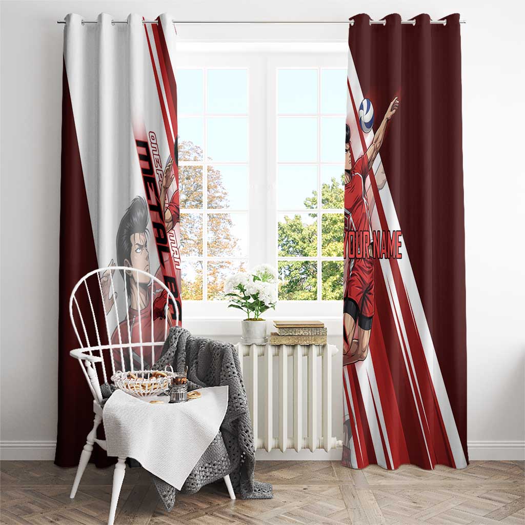 Personalized Metal Bat Volleyball Design Window Curtain with Red Athletic Theme and Powerful Action Pose