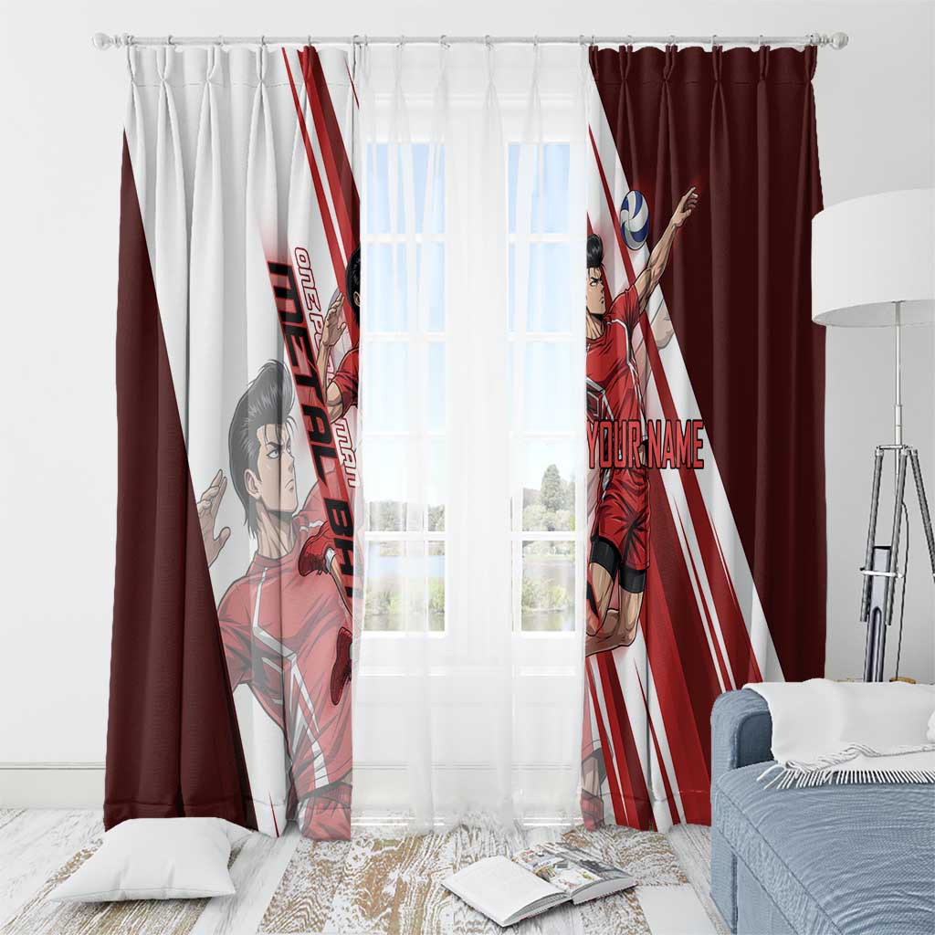 Personalized Metal Bat Volleyball Design Window Curtain with Red Athletic Theme and Powerful Action Pose