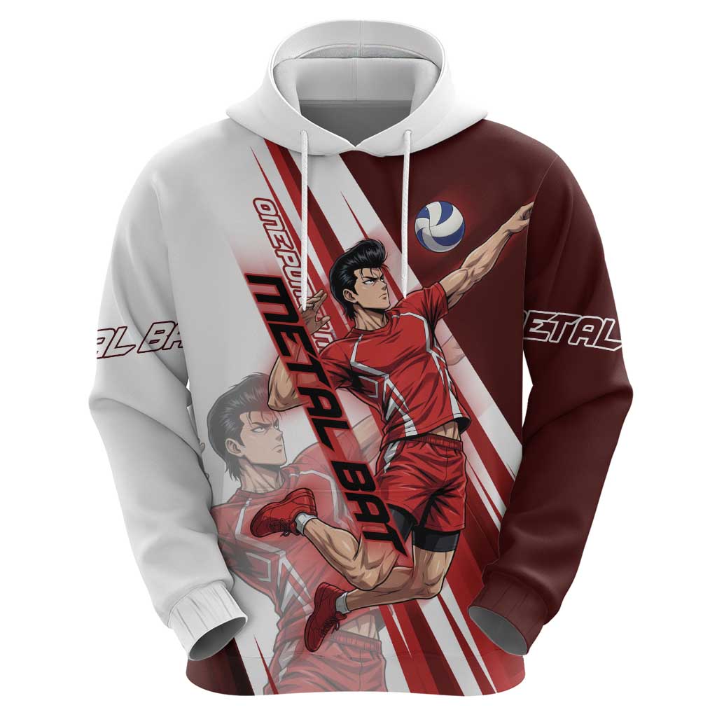 Personalized Metal Bat Volleyball Design Zip Hoodie with Red Athletic Theme and Powerful Action Pose