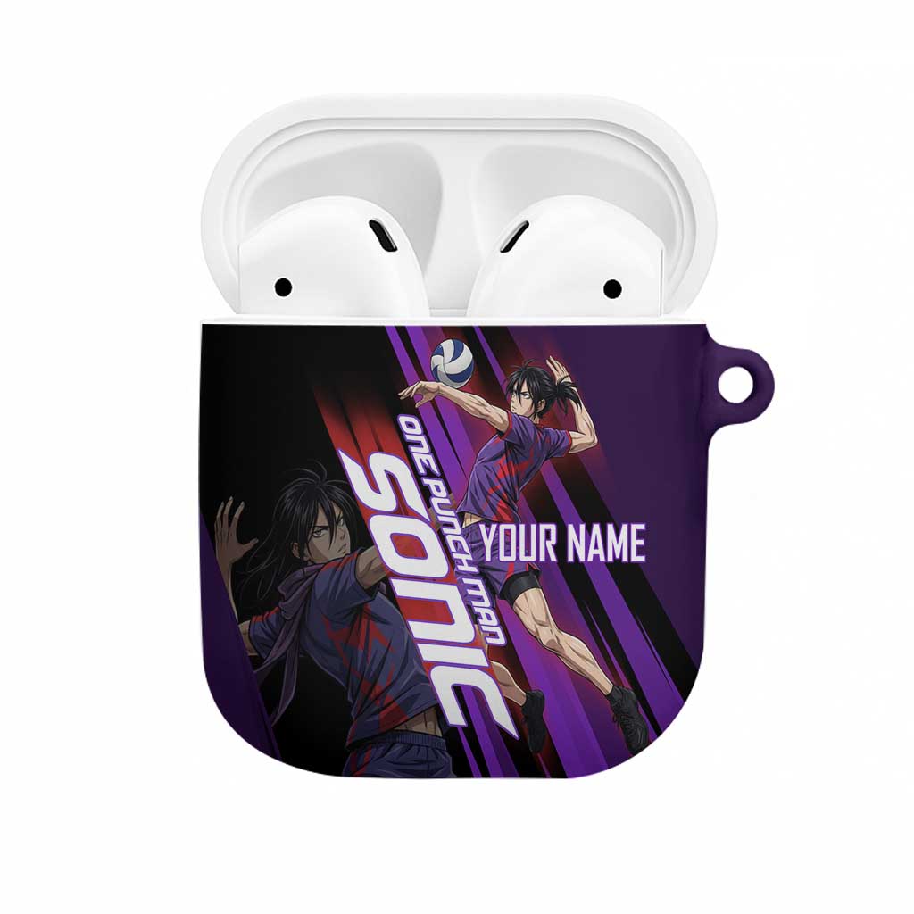 Personalized Sonic Volleyball Design AirPods Case with Purple and Black Athletic Theme and Agile Jump Pose