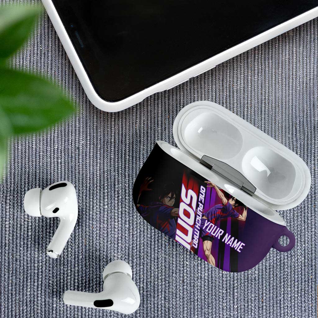 Personalized Sonic Volleyball Design AirPods Case with Purple and Black Athletic Theme and Agile Jump Pose