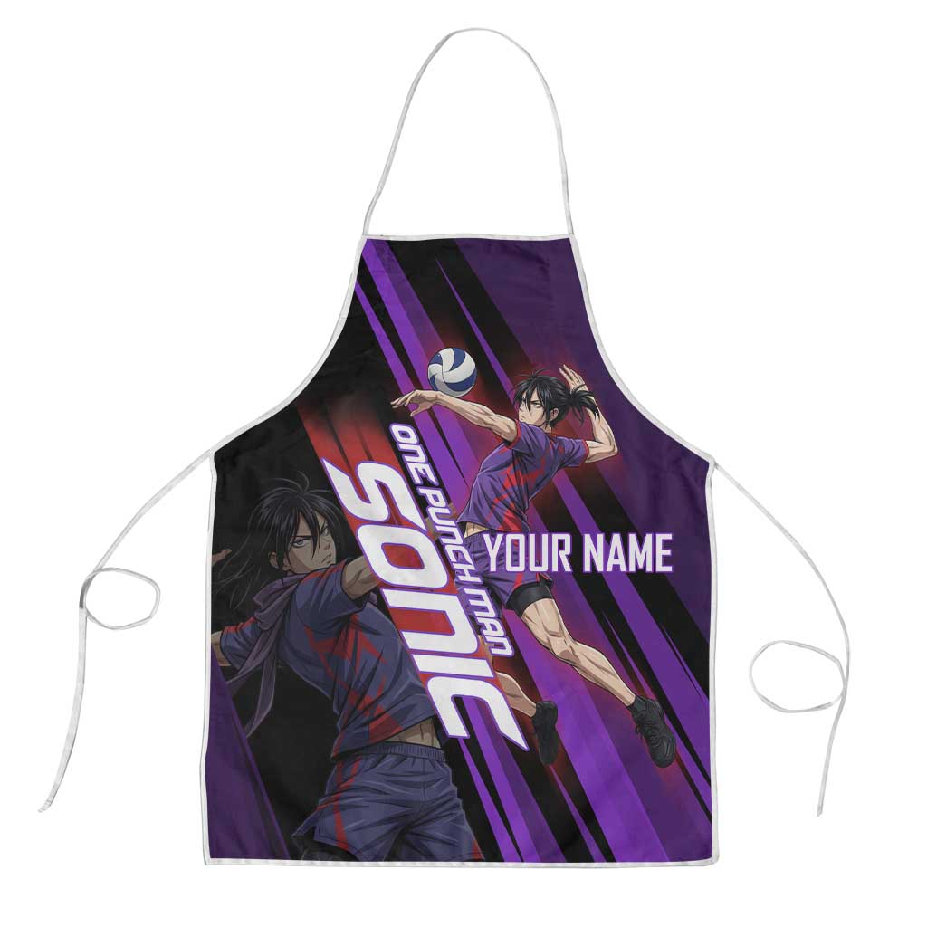 Personalized Sonic Volleyball Design Apron with Purple and Black Athletic Theme and Agile Jump Pose