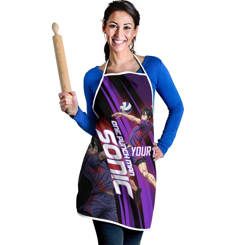 Personalized Sonic Volleyball Design Apron with Purple and Black Athletic Theme and Agile Jump Pose