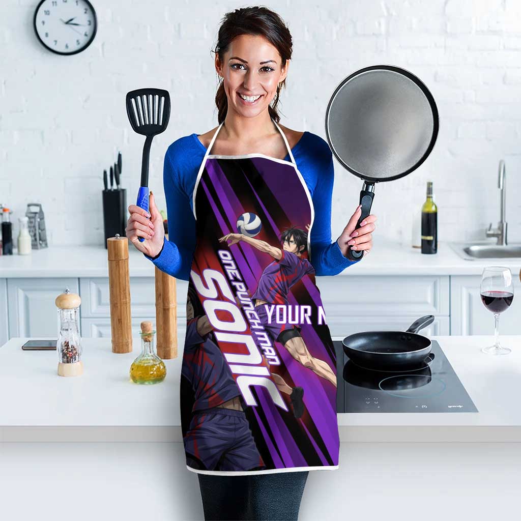 Personalized Sonic Volleyball Design Apron with Purple and Black Athletic Theme and Agile Jump Pose
