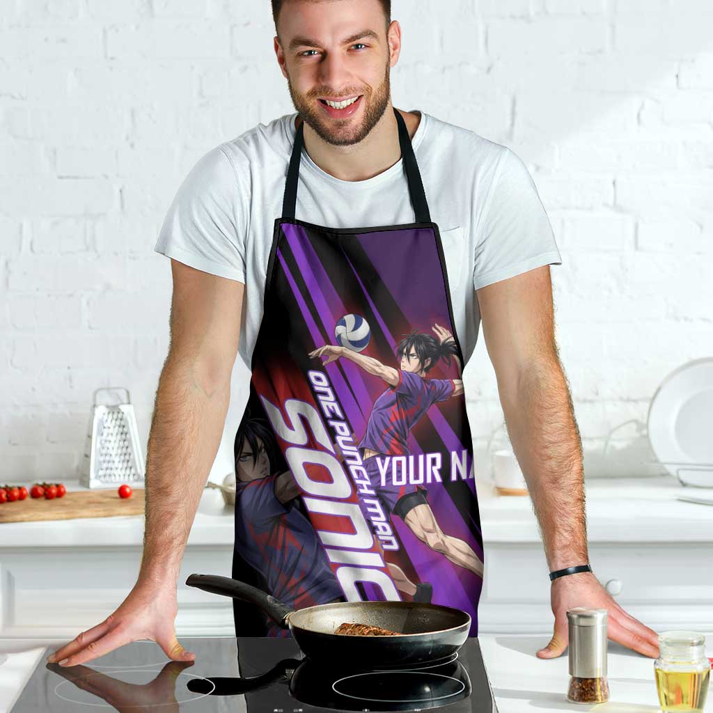 Personalized Sonic Volleyball Design Apron with Purple and Black Athletic Theme and Agile Jump Pose
