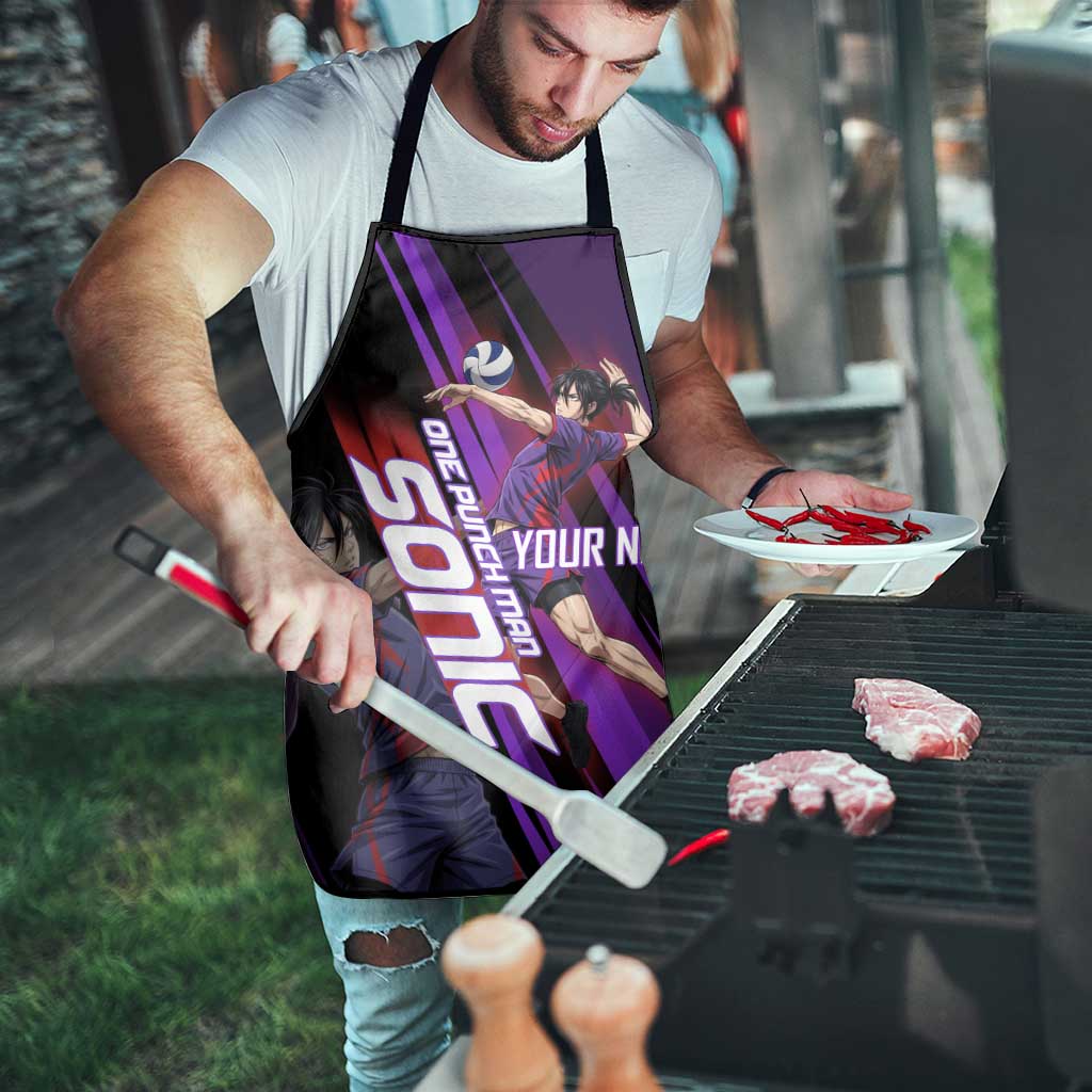 Personalized Sonic Volleyball Design Apron with Purple and Black Athletic Theme and Agile Jump Pose