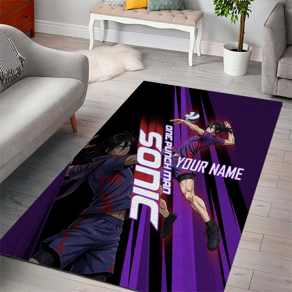 Personalized Sonic Volleyball Design Area Rug with Purple and Black Athletic Theme and Agile Jump Pose