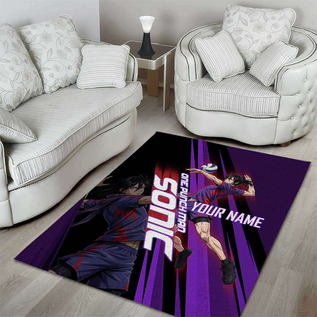 Personalized Sonic Volleyball Design Area Rug with Purple and Black Athletic Theme and Agile Jump Pose
