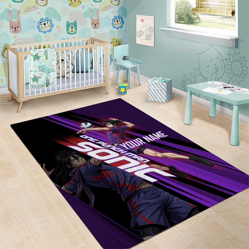 Personalized Sonic Volleyball Design Area Rug with Purple and Black Athletic Theme and Agile Jump Pose