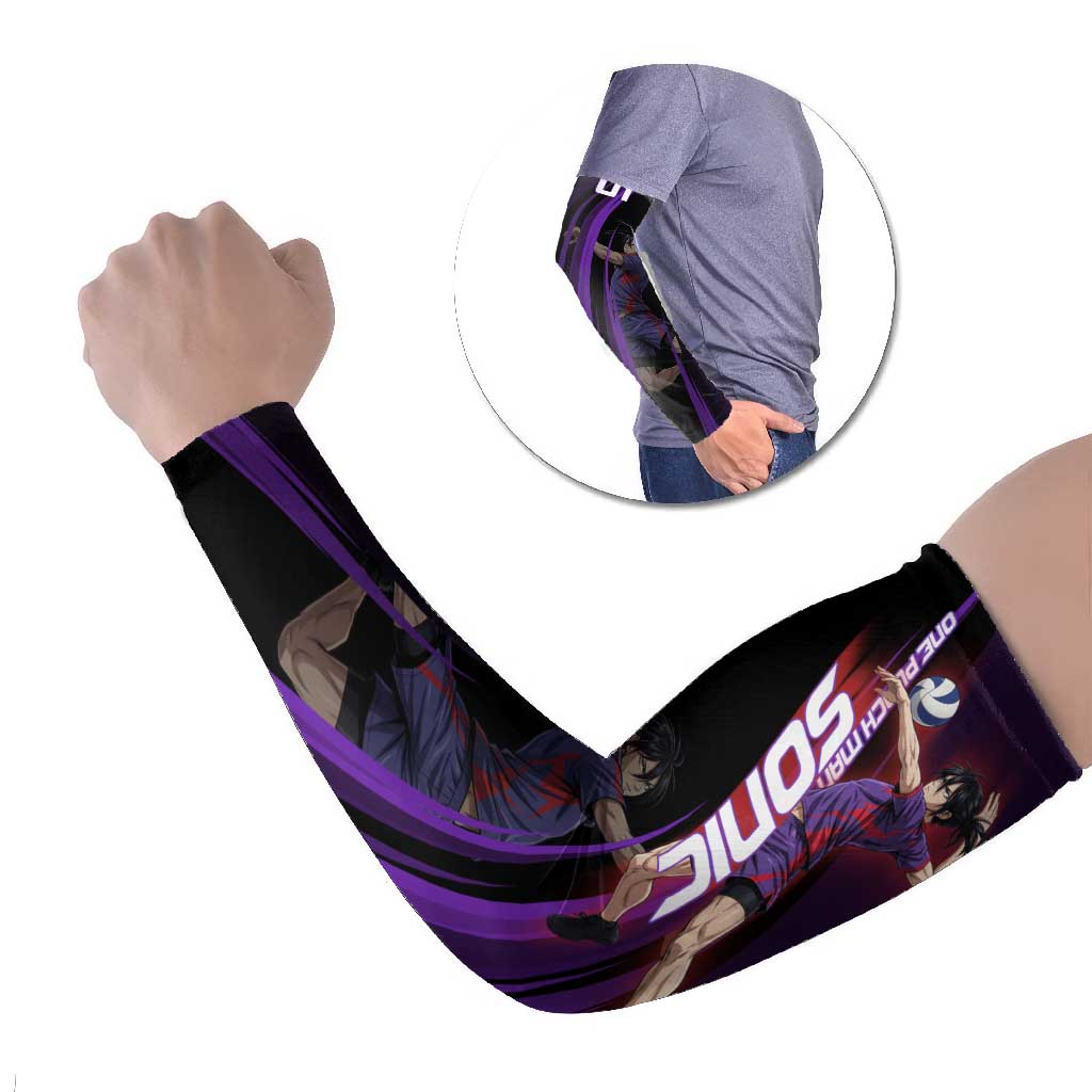 Personalized Sonic Volleyball Design Arm Sleeves with Purple and Black Athletic Theme and Agile Jump Pose