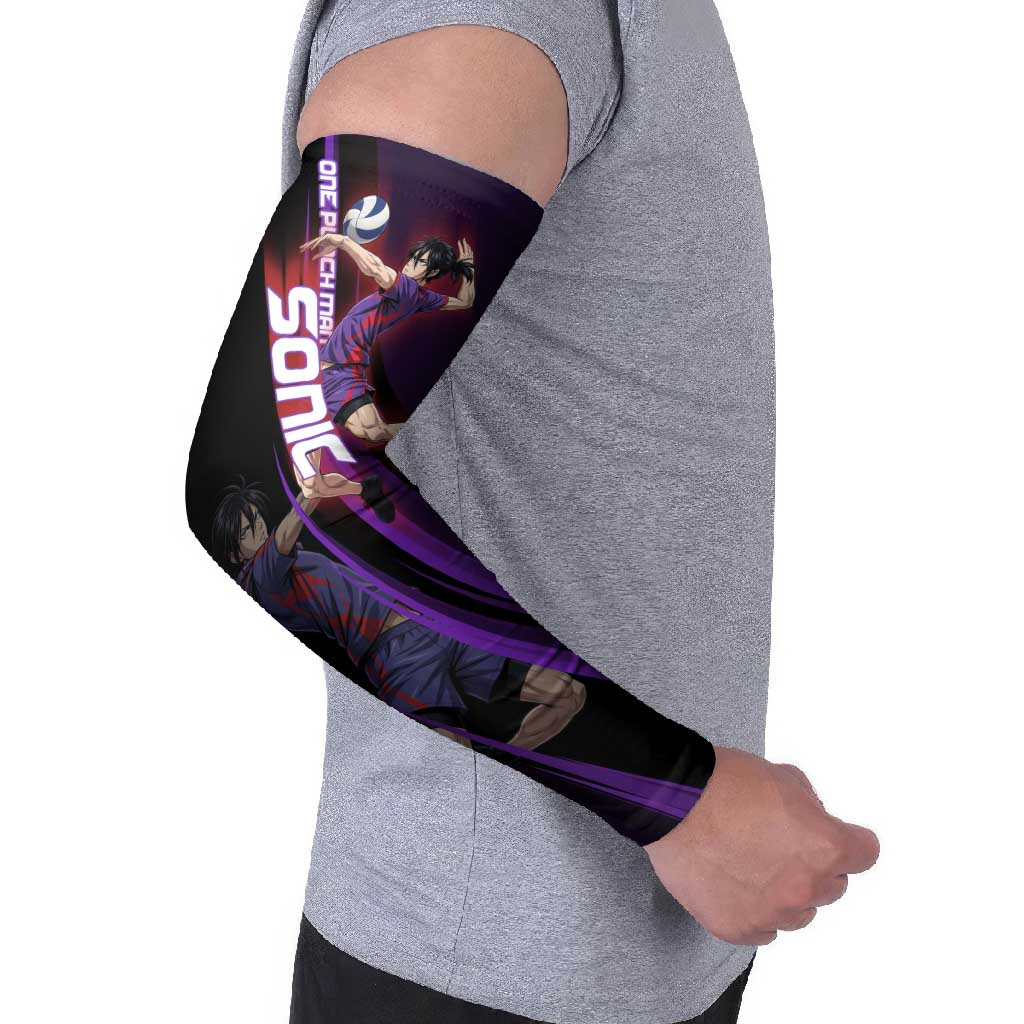 Personalized Sonic Volleyball Design Arm Sleeves with Purple and Black Athletic Theme and Agile Jump Pose