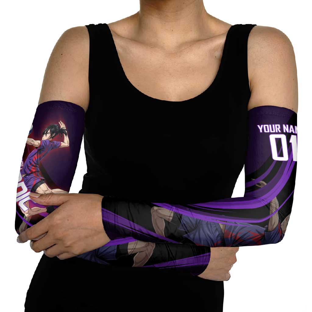 Personalized Sonic Volleyball Design Arm Sleeves with Purple and Black Athletic Theme and Agile Jump Pose