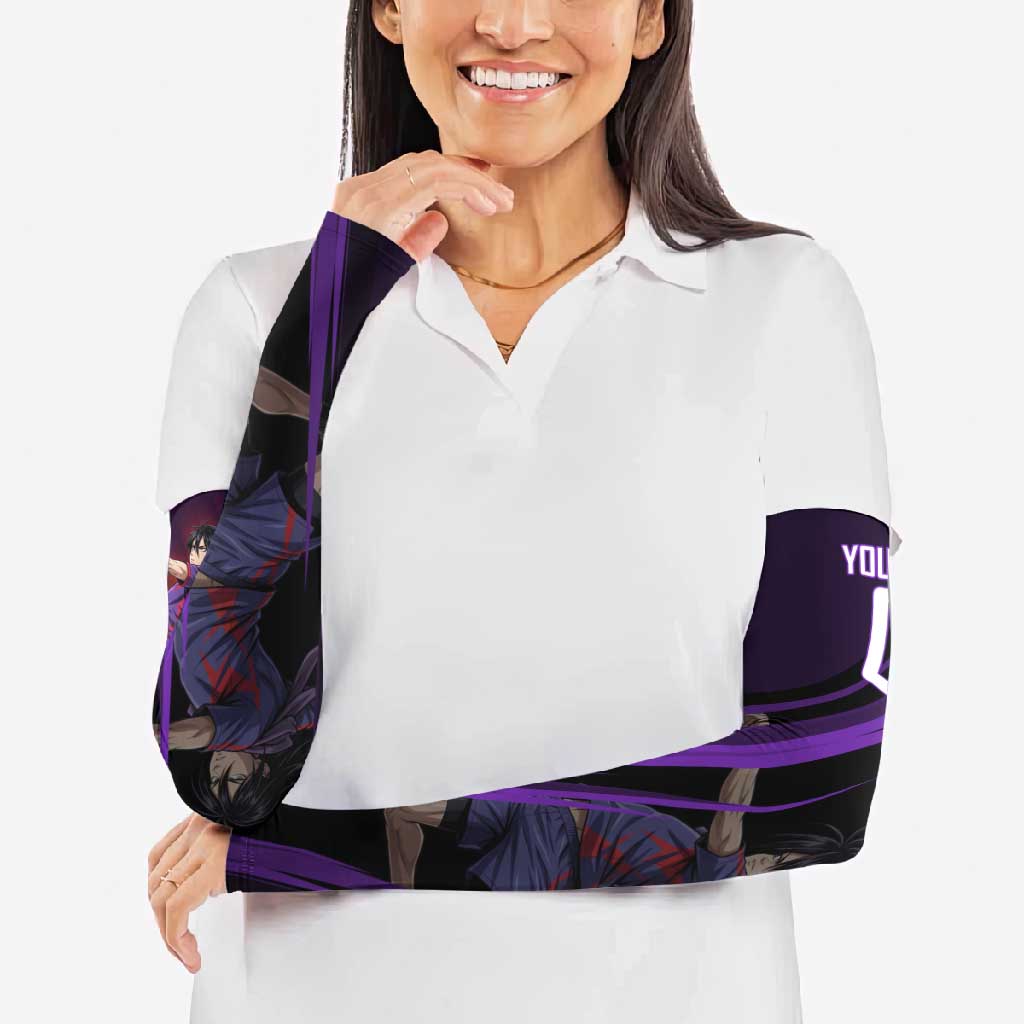 Personalized Sonic Volleyball Design Arm Sleeves with Purple and Black Athletic Theme and Agile Jump Pose