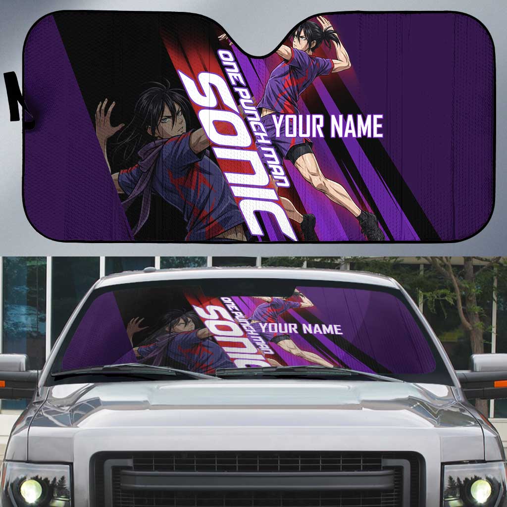 Personalized Sonic Volleyball Design Auto Sun Shade with Purple and Black Athletic Theme and Agile Jump Pose