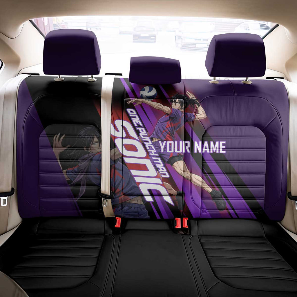 Personalized Sonic Volleyball Design Back Car Seat Cover with Purple and Black Athletic Theme and Agile Jump Pose