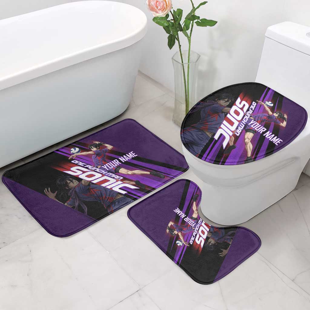 Personalized Sonic Volleyball Design Bathroom Set with Purple and Black Athletic Theme and Agile Jump Pose