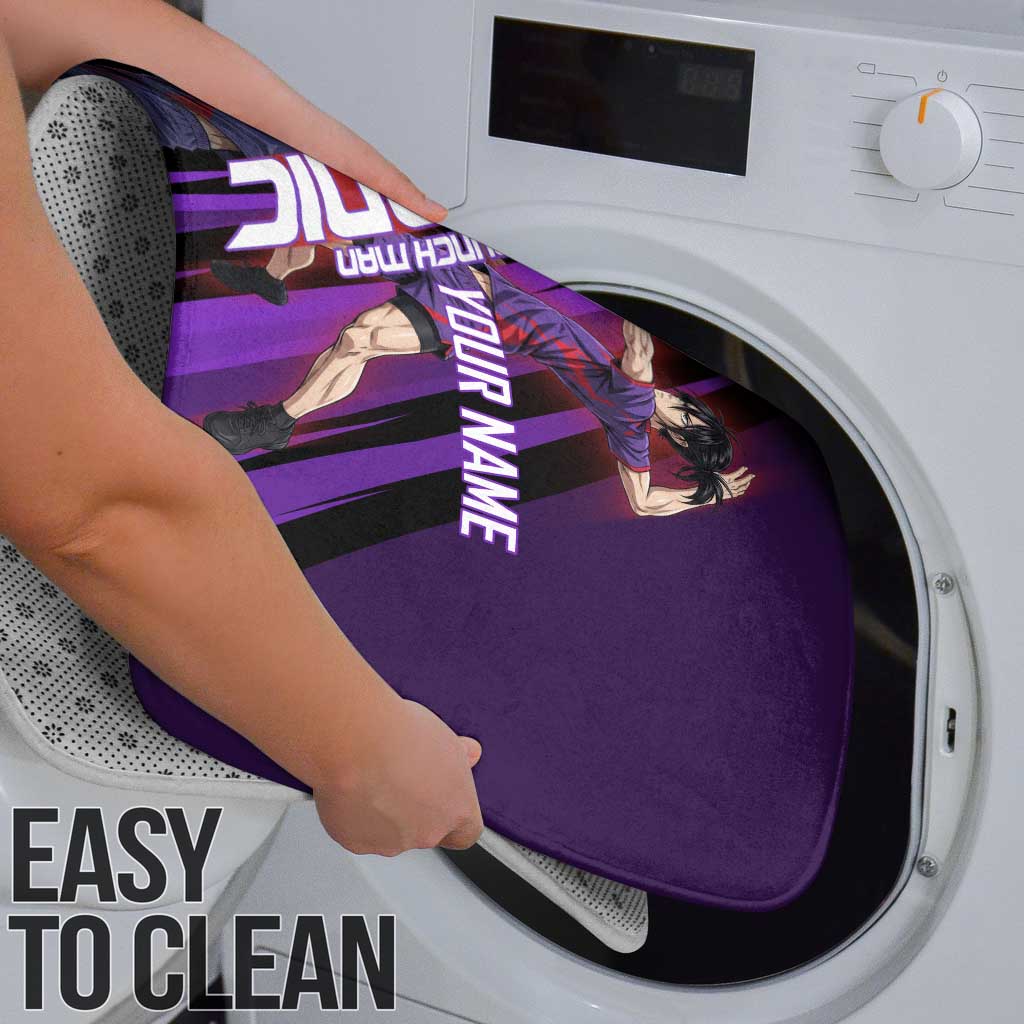 Personalized Sonic Volleyball Design Bathroom Set with Purple and Black Athletic Theme and Agile Jump Pose