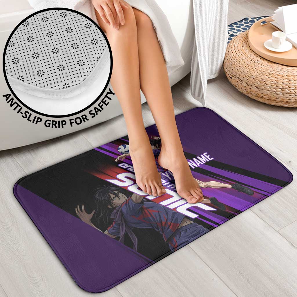 Personalized Sonic Volleyball Design Bathroom Set with Purple and Black Athletic Theme and Agile Jump Pose
