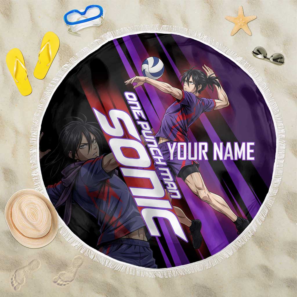 Personalized Sonic Volleyball Design Beach Blanket with Purple and Black Athletic Theme and Agile Jump Pose