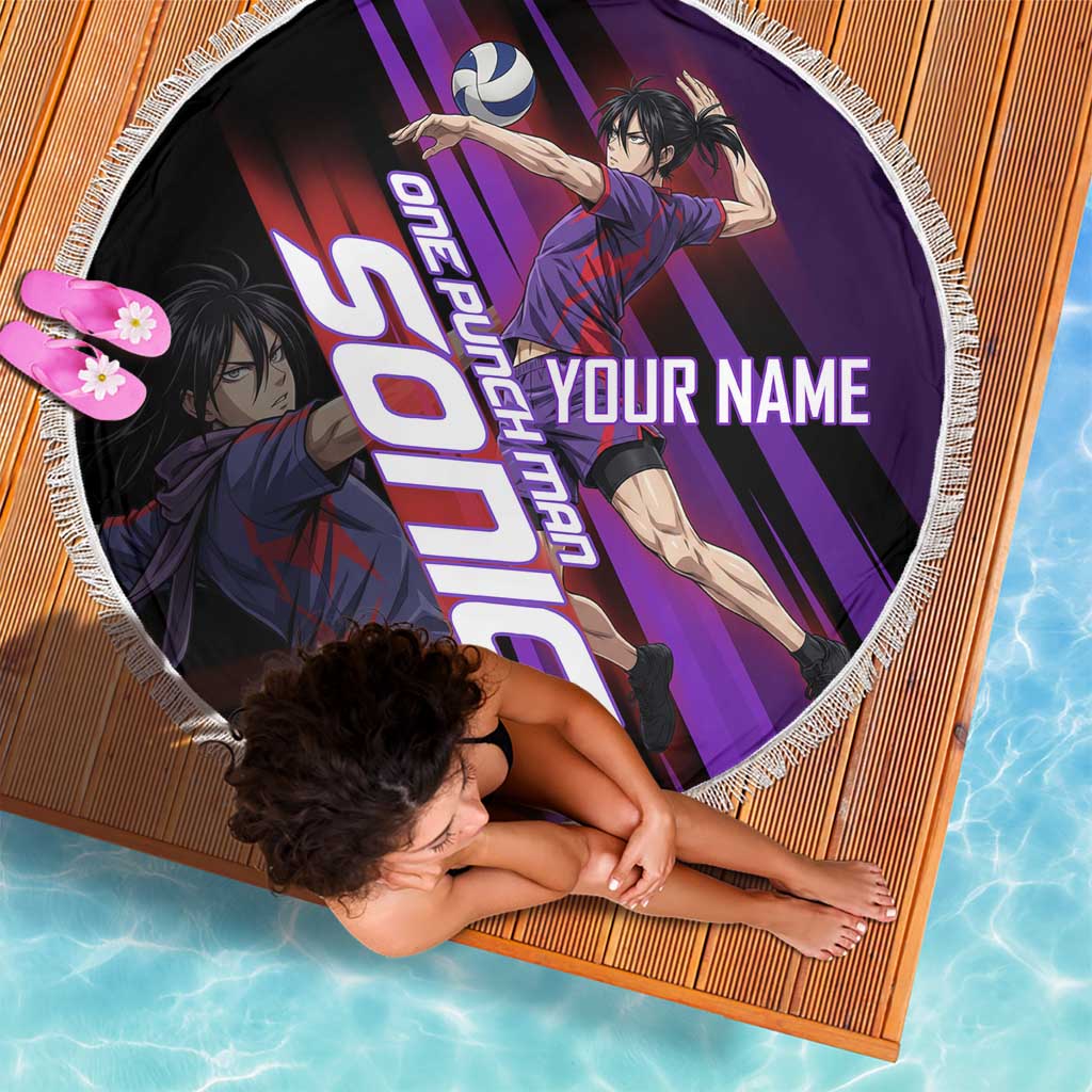 Personalized Sonic Volleyball Design Beach Blanket with Purple and Black Athletic Theme and Agile Jump Pose