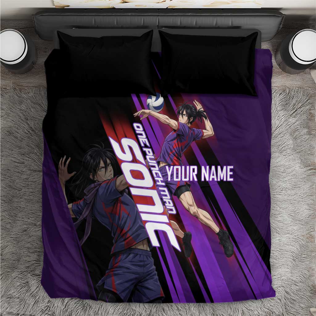 Personalized Sonic Volleyball Design Bedding Set with Purple and Black Athletic Theme and Agile Jump Pose