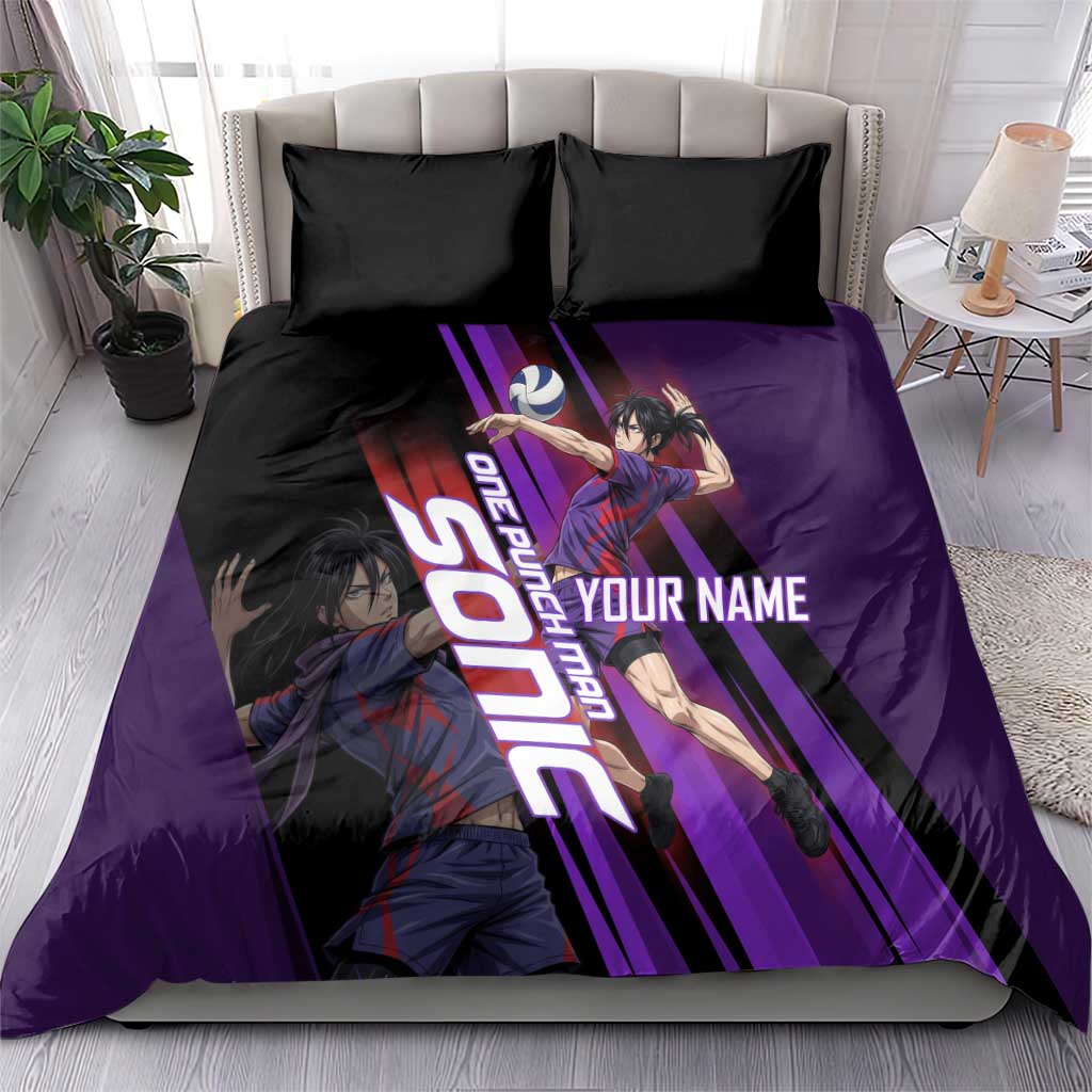 Personalized Sonic Volleyball Design Bedding Set with Purple and Black Athletic Theme and Agile Jump Pose