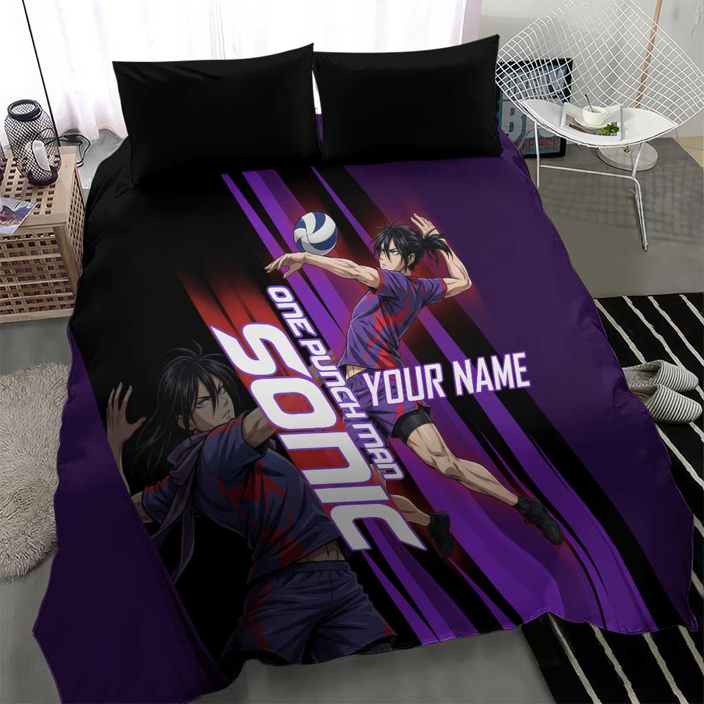 Personalized Sonic Volleyball Design Bedding Set with Purple and Black Athletic Theme and Agile Jump Pose