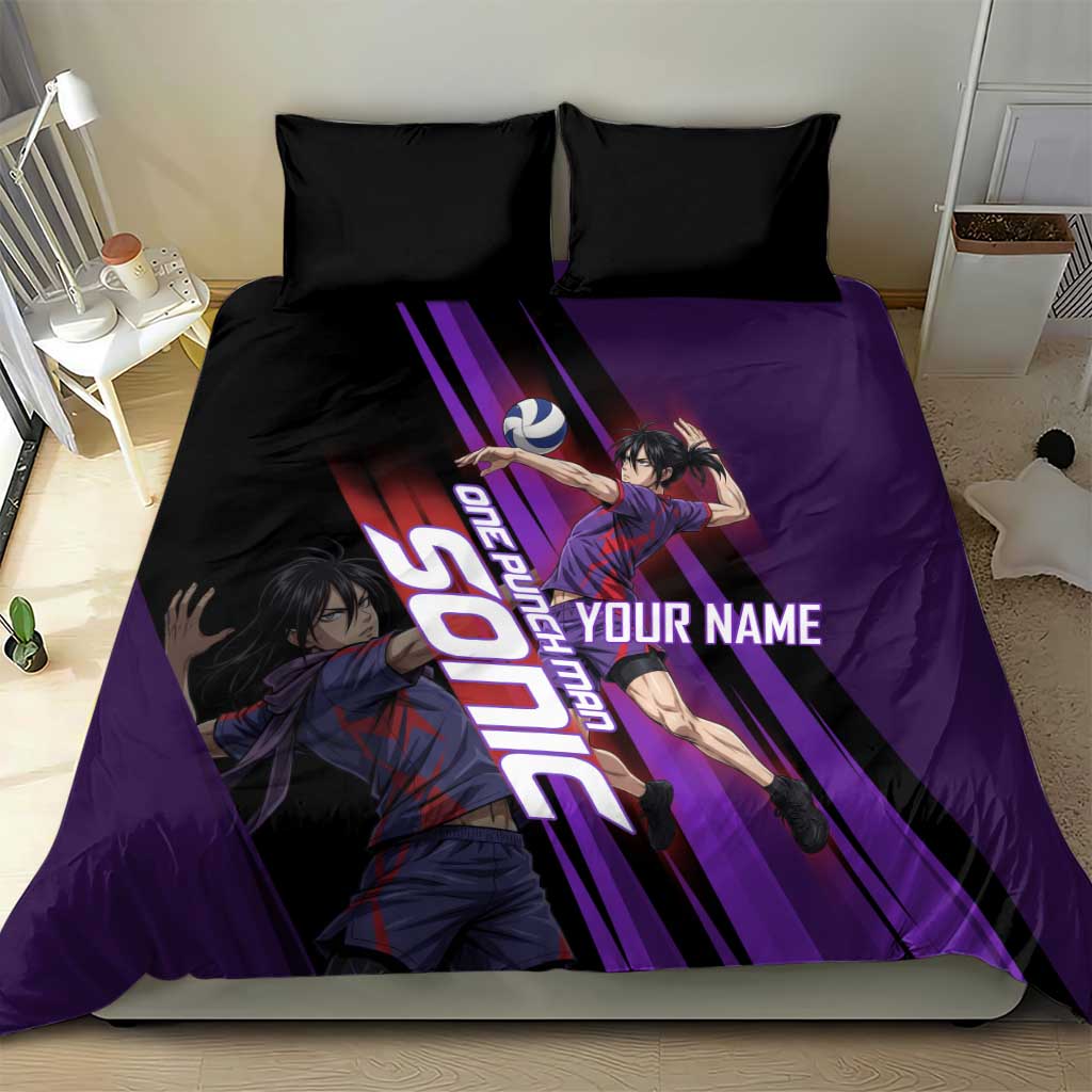 Personalized Sonic Volleyball Design Bedding Set with Purple and Black Athletic Theme and Agile Jump Pose