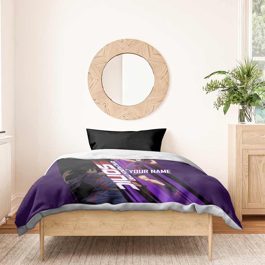 Personalized Sonic Volleyball Design Bedding Set with Purple and Black Athletic Theme and Agile Jump Pose